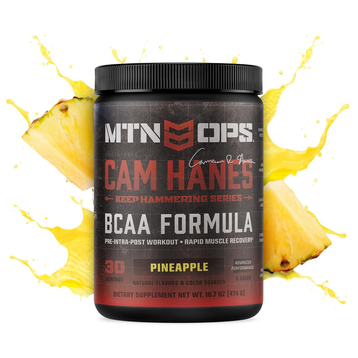 MTN OPS BCAA Powder 2:1:1 Pineapple - Zero Sugar Amino Acids Recovery 30 Servings