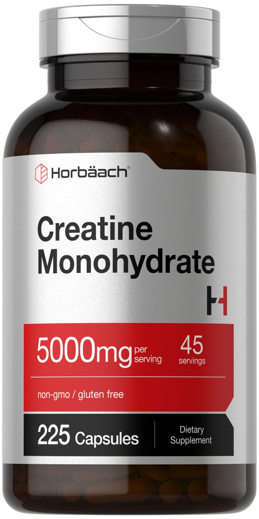 Horbäach Creatine Monohydrate - 5g - 225 Capsules - Non-GMO, Gluten Free Supplement