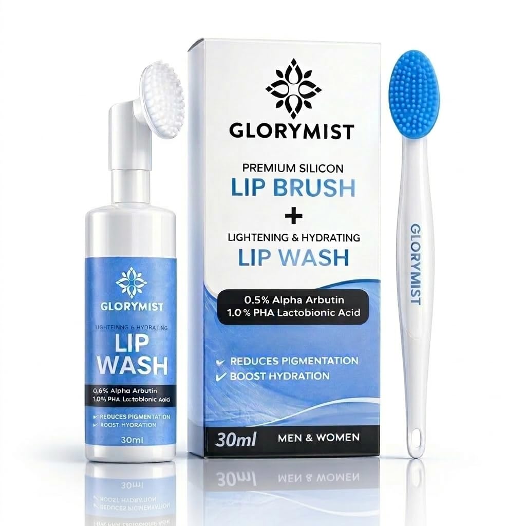 GloryMist All In One Lip Wash & Silicone Brush - Hydrating, Brightening & Exfoliating foaming Cleanser for Dry