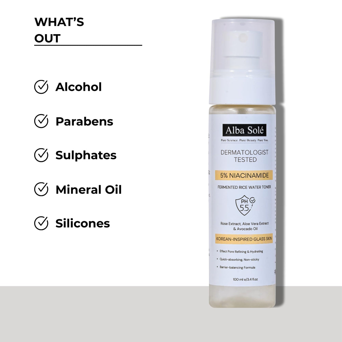 supplement products​Alba Solé 5% Niacinamide Face Toner with Fermented Rice Water | pH 5.5 Balancing Toner | Hydrates, Refines Pores & Brightens for Glass Skin - JerryCherryUSA