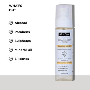 supplement products​Alba Solé 5% Niacinamide Face Toner with Fermented Rice Water | pH 5.5 Balancing Toner | Hydrates, Refines Pores & Brightens for Glass Skin - JerryCherryUSA
