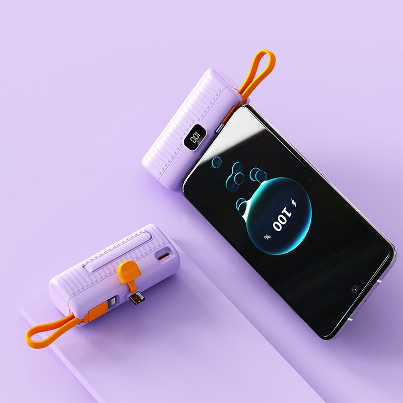Compact Capsule Power Bank with Type-C / Lightning Plug - Portable Mini Charger