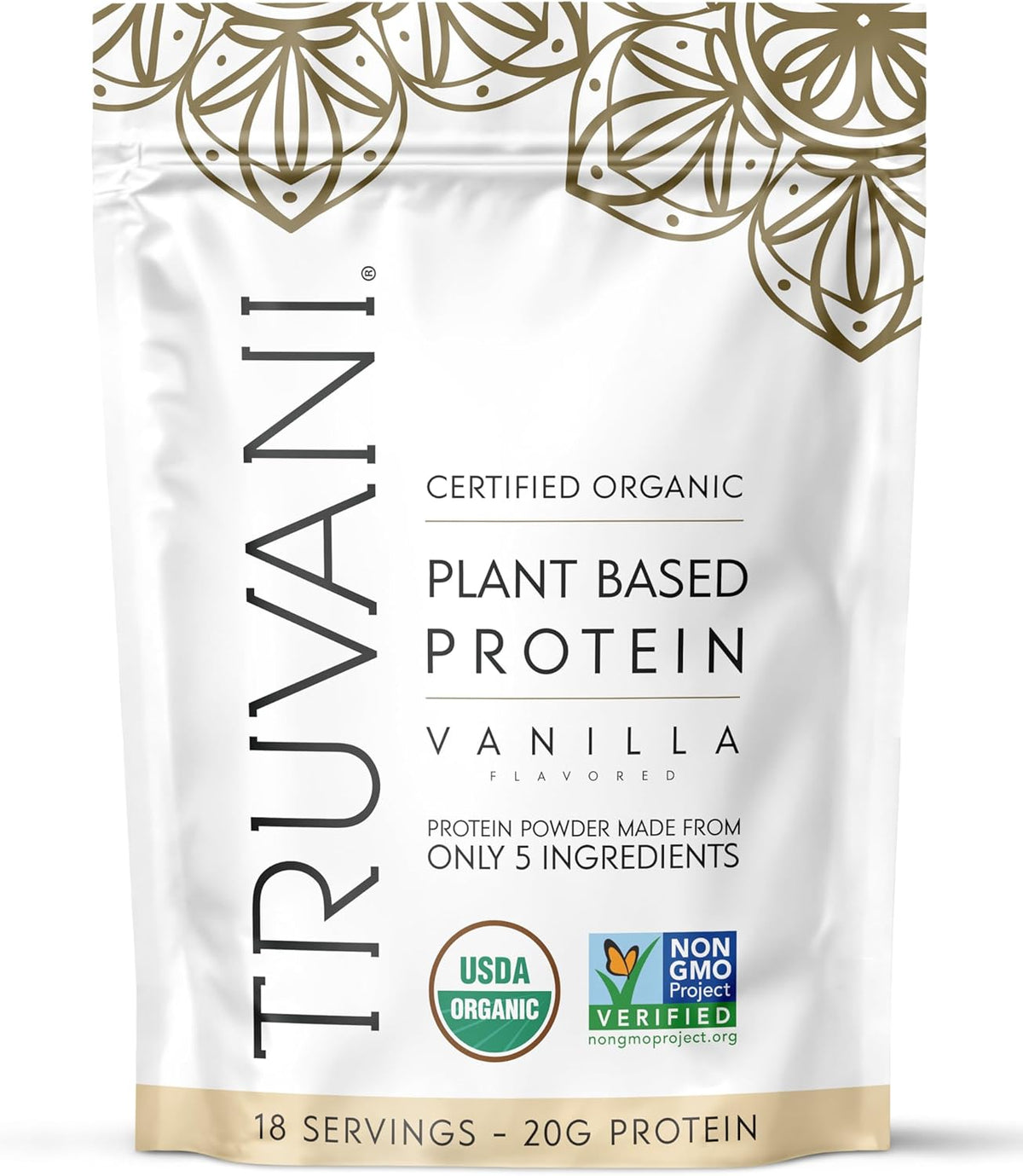 Truvani Organic Plant Based Protein Powder - Vanilla - 18 Servings - Vegan - 20g Pea Protein - Keto - Gluten & Dairy Free - Low Carb - No Added Sugar