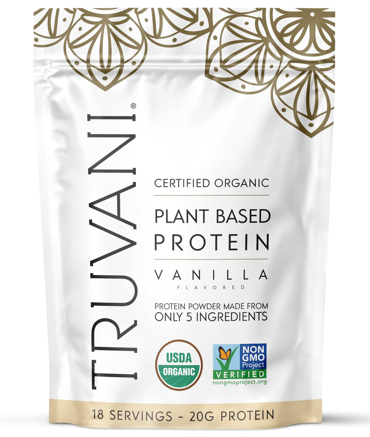Truvani Organic Plant Based Protein Powder - Vanilla - 20g Pea Protein - 18 Servings - Vegan & Keto - Gluten & Dairy Free - Low Carb - No Added Sugar