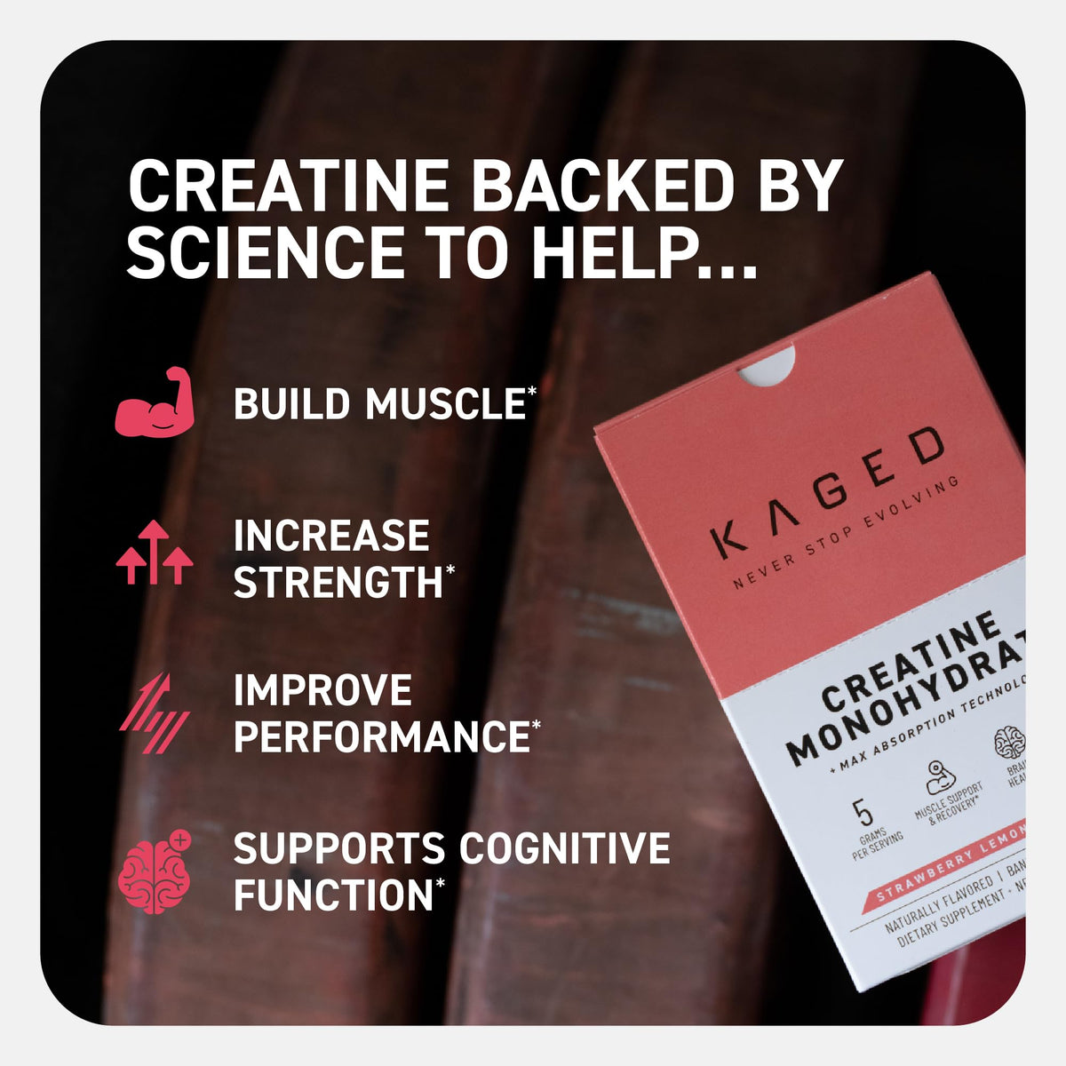 Kaged Creatine Monohydrate + Max Absorption Technology - Micronized Powder Stick Packs - Strawberry Lemonade - Muscle Building & Recovery - Brain Health