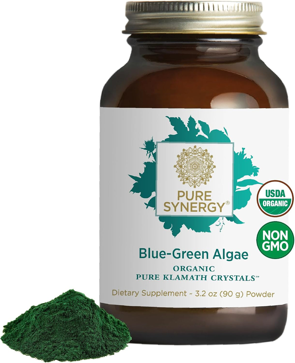 PURE SYNERGY Blue-Green Algae Powder - Superfood Powder with Chlorophyll - Organic AFA Blue Green Algae Supplement - Supports Energy, Mental Clarity, and Detoxification (3.2 oz.)