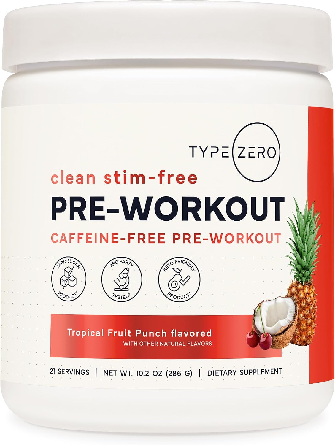 Type Zero Clean Stim Free Pre Workout Powder (Tropical Fruit Punch) 21 Serv - Nitric Oxide Booster with L-Citrulline Malate, Arginine AKG, Beta Alanine, Caffeine & Stimulant Free