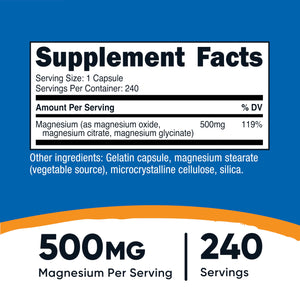 Nutricost Magnesium Complex 500mg, 240 Capsules - Magnesium Oxide, Citrate, and Glycinate - Gluten Free and Non-GMO Nutricost buy supplements Au