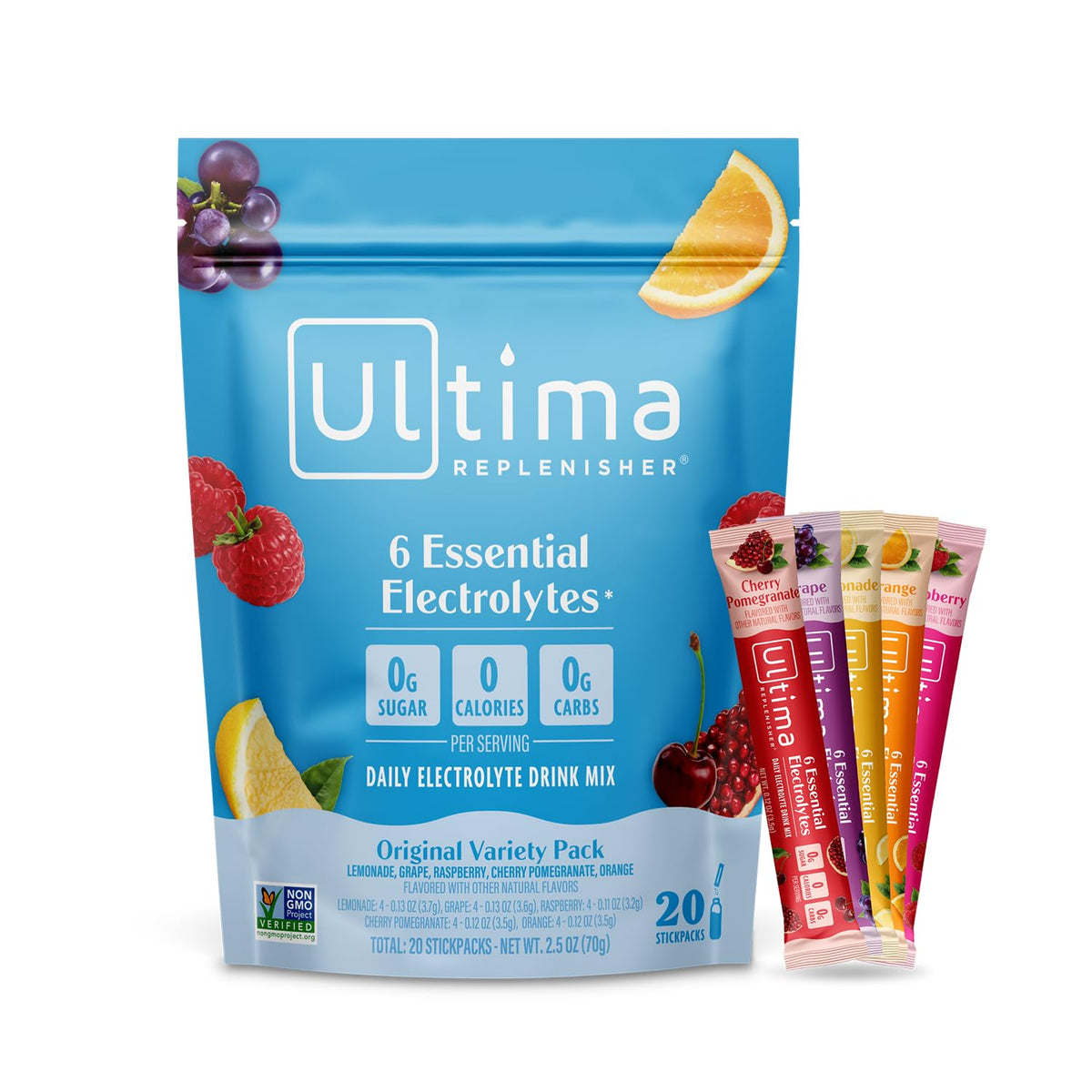 Ultima Replenisher Daily Electrolyte Powder - Original Variety Pack, 20 Stickpacks - Zero Sugar Hydration Packets with 6 Electrolytes and Minerals - Sugar Free