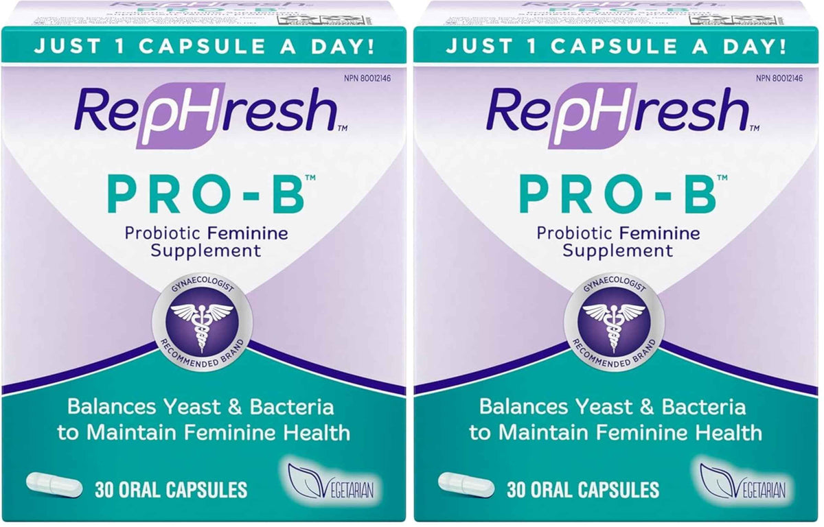 Rephresh Pro-B Vaginal Probiotic Supplement, pH Balance, Probiotics for Women, Balances Yeast and Bacteria to Maintain Feminine Health, Daily Oral Capsules, 30 Count (Pack of 2)