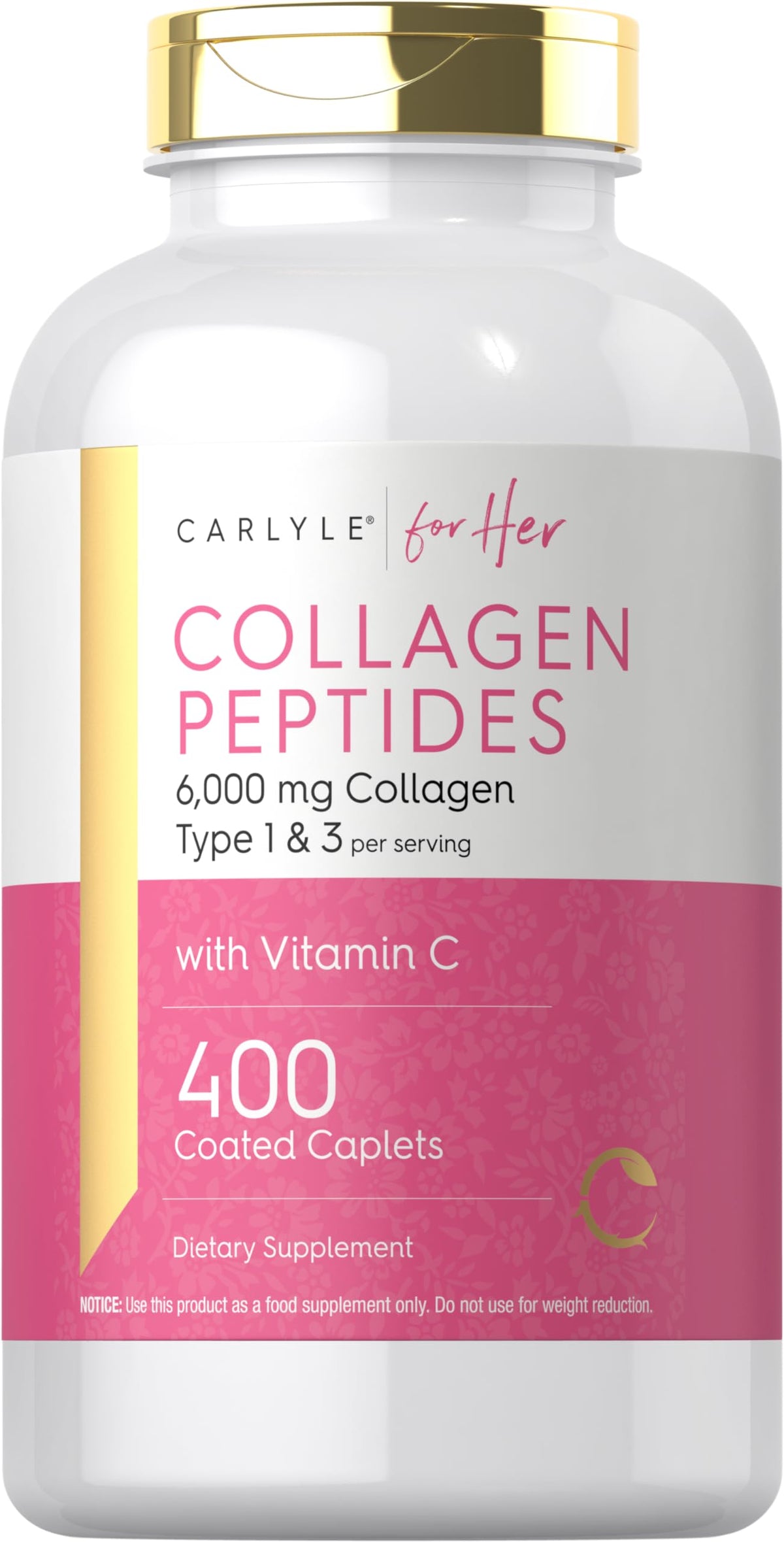 Carlyle Collagen Peptides 6000mg - 400 Caplets - with Vitamin C - Type 1 and 3 - Non-GMO, Gluten Free, Grass Fed Supplement