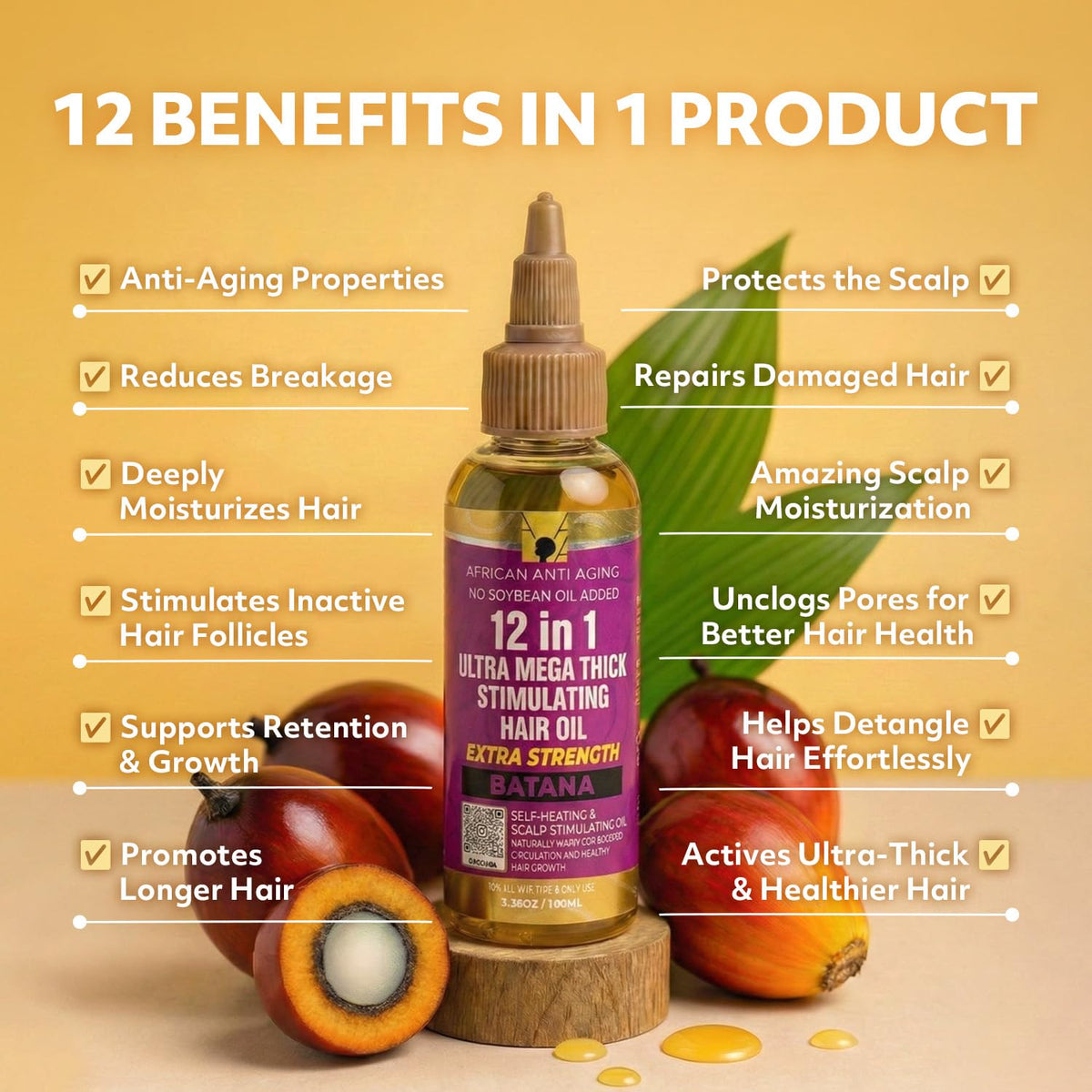 Batana & Natural Oils Hair Growth Formula - 12-in-1 Triple Strength Scalp & Hair Oil with Batana, Olive, Coconut & Jojoba, Promotes Thickness, Shine & Healthier Hair for Men & Women, 3.38 fl oz