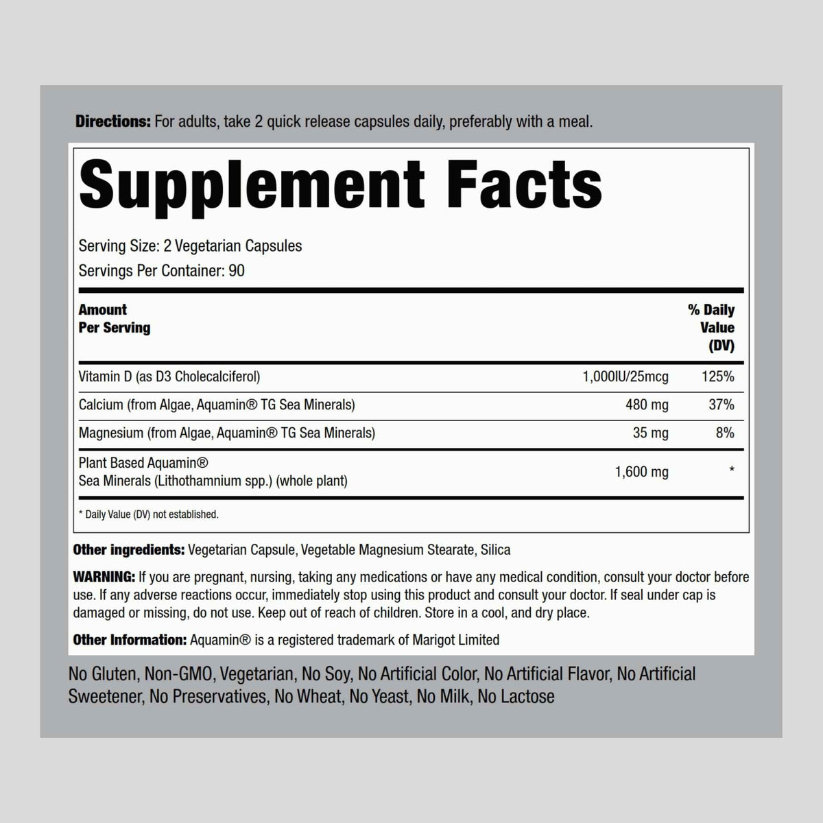 Piping Rock Red Mineral Algae | Vegetarian Calcium | 180 Capsules | Plant Based Plus Trace Minerals | Plus D3 1000 IU | Non-GMO, Gluten Free Supplement