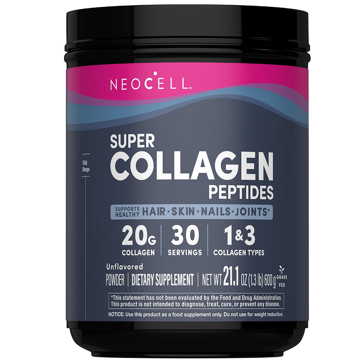 NeoCell Super Collagen Peptides Powder - 30 Servings - Unflavored - Types I & III - Grass Fed Bovine Supplement - Hair, Skin, & Nails - for Women and Men