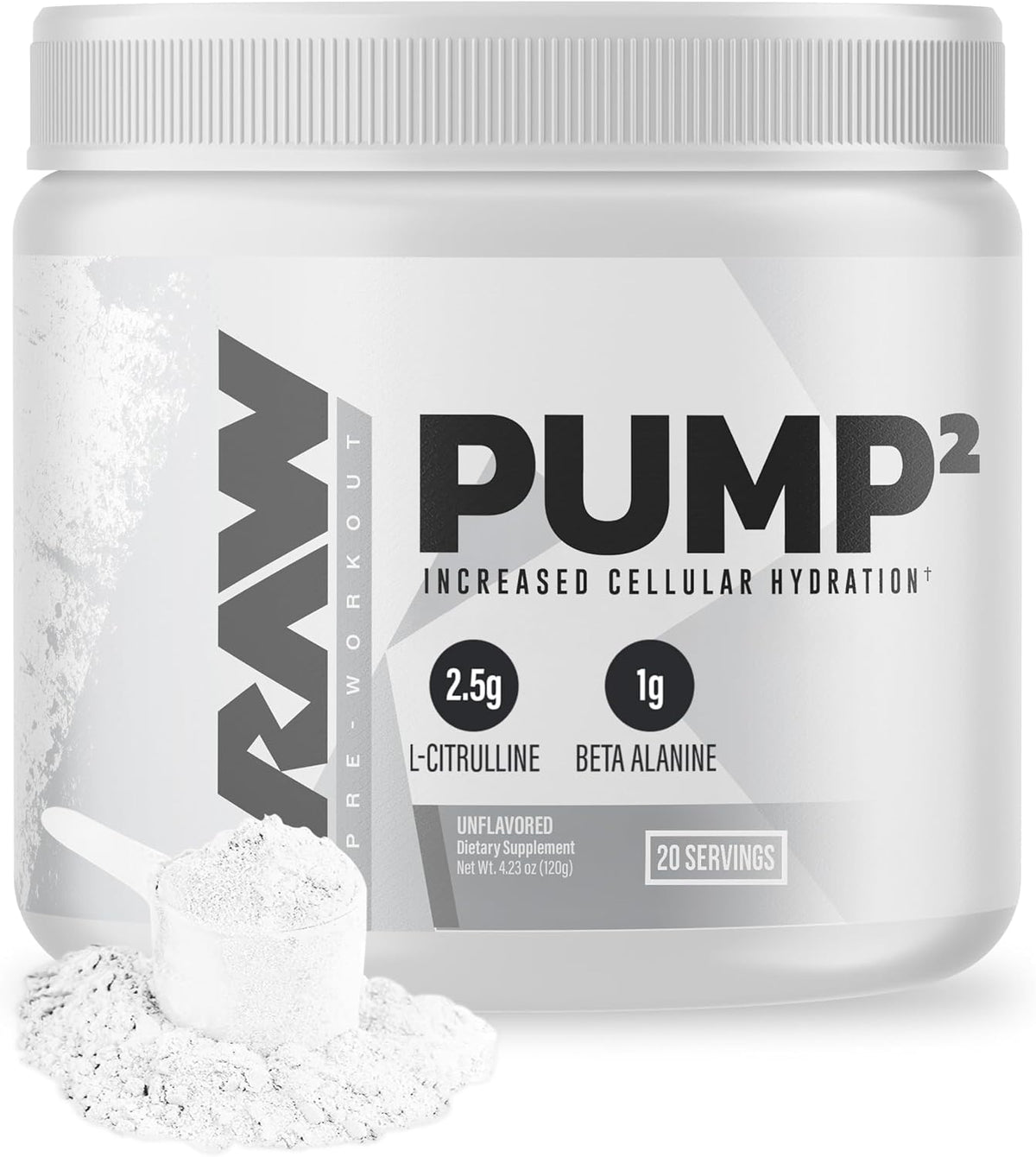RAW Pump2 Pre Workout - Glycerol Pump Pre Workout Supplement, Pair Pump Supplement for Best Results Or Any Preworkout Powder - Enhanced Hydration and Boost Energy - Unflavored (20 Servings)