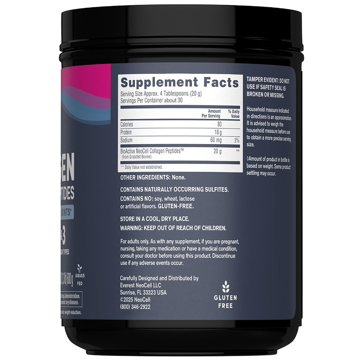 NeoCell Super Collagen Peptides Powder - 30 Servings - Unflavored - Types I & III - Grass Fed Bovine Supplement - Hair, Skin, & Nails - for Women and Men