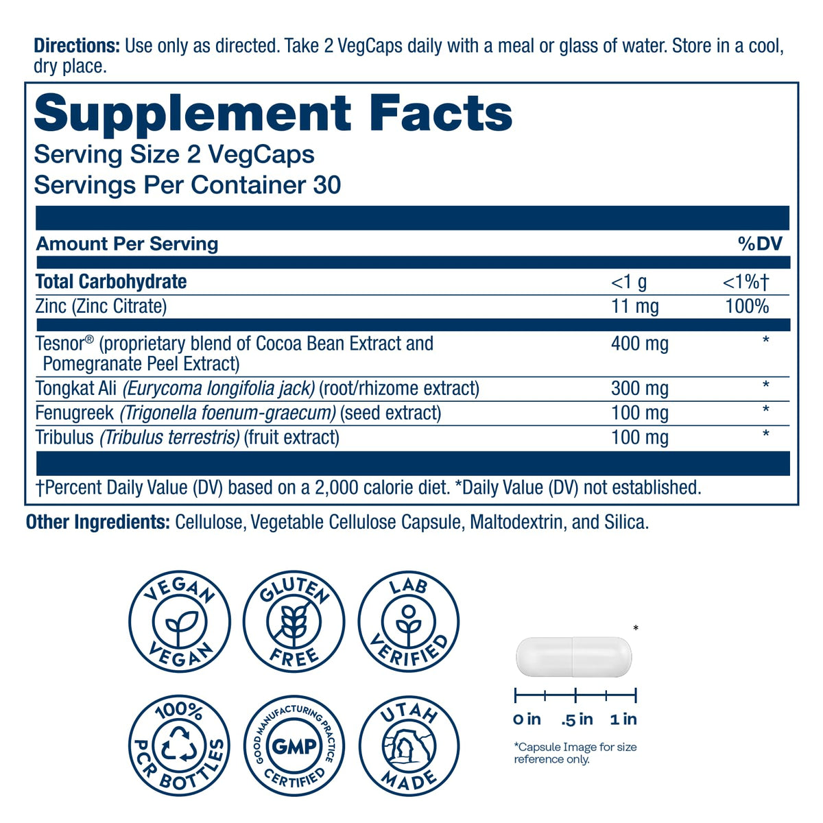 Testosterone Support for Men - Muscle, Libido & Energy Supplement with Tesnor & Tongkat Ali - Solaray 60 VegCaps