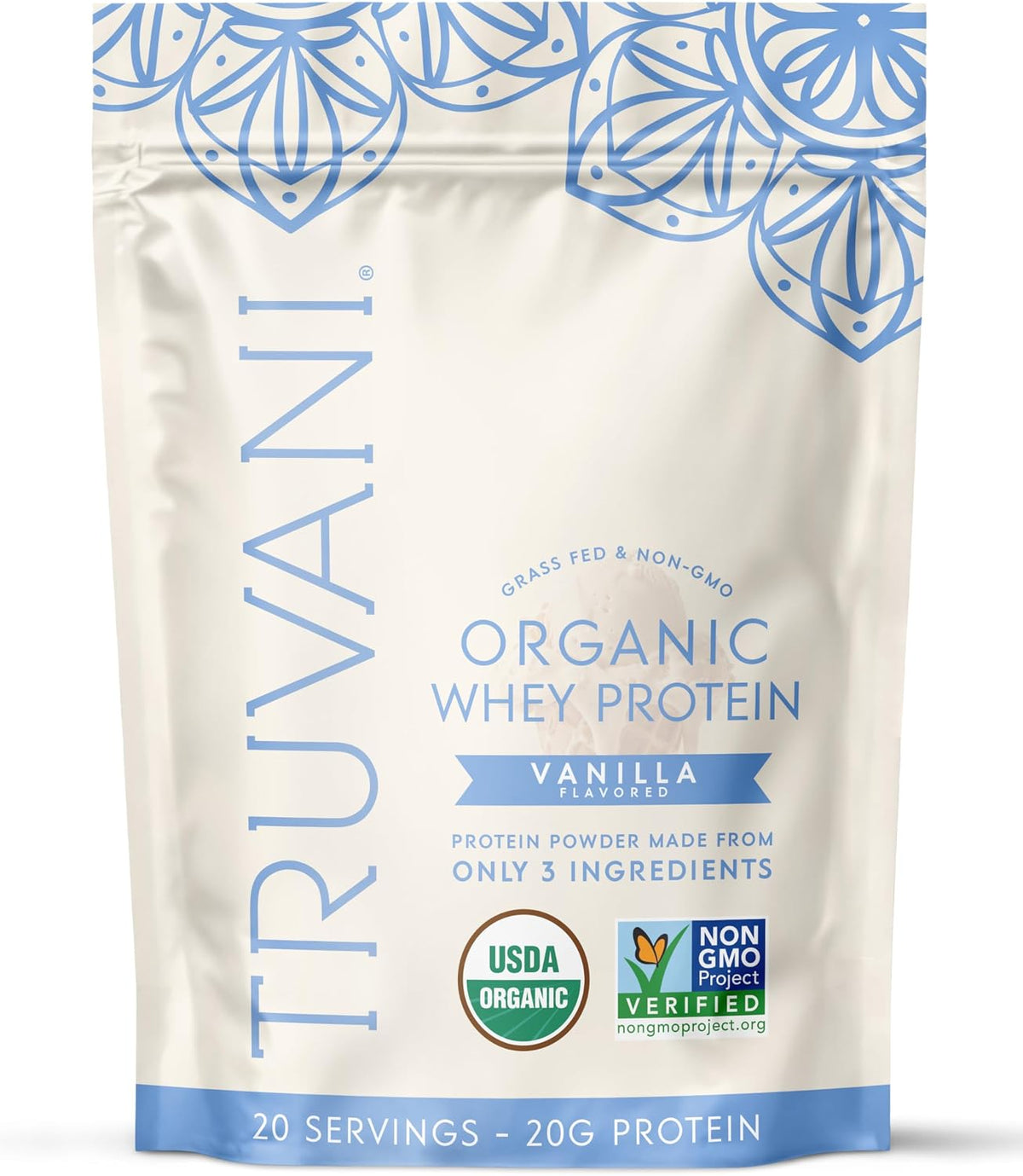Truvani Organic Whey Protein Powder - Vanilla - 20 Servings - 20g Grass Fed Whey Protein - USDA Organic & Non-GMO - Gluten Free - No Gums, No Soy, No Stevia, No Added Sugars