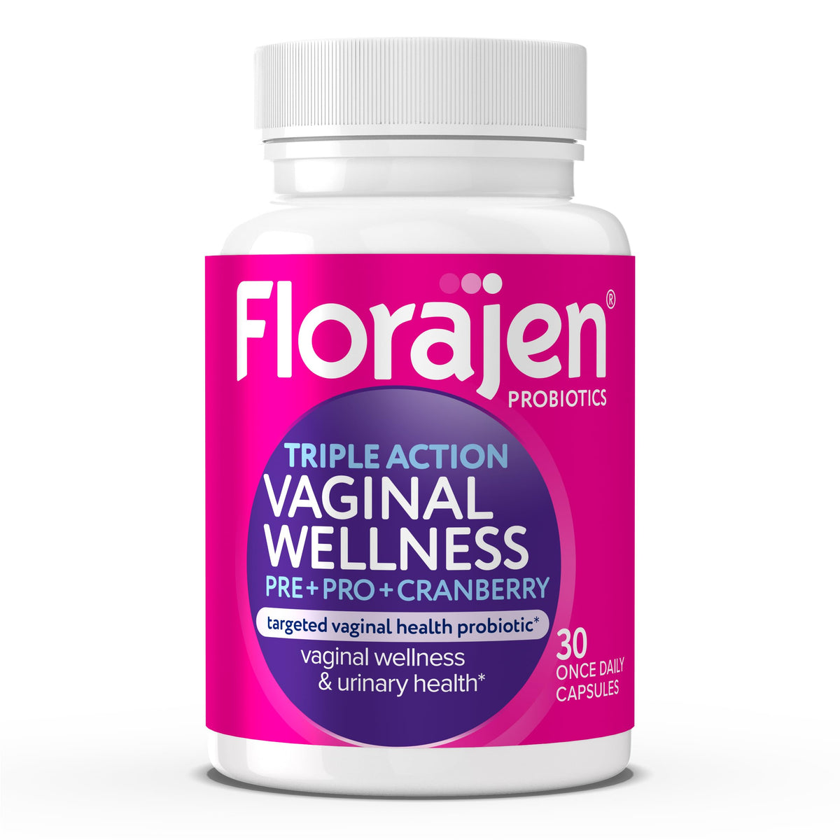 Florajen Women’s Triple-Action Probiotic, Prebiotic + Probiotic + Cranberry for Vaginal, Digestive, & Immune Support - Fast-Acting