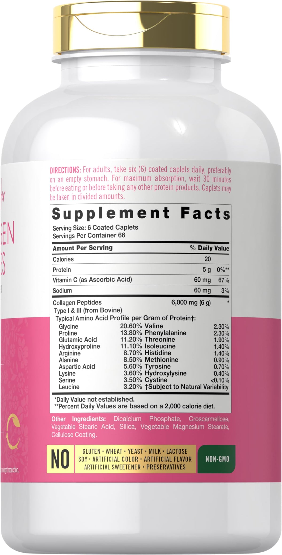 Carlyle Collagen Peptides 6000mg - 400 Caplets - with Vitamin C - Type 1 and 3 - Non-GMO, Gluten Free, Grass Fed Supplement