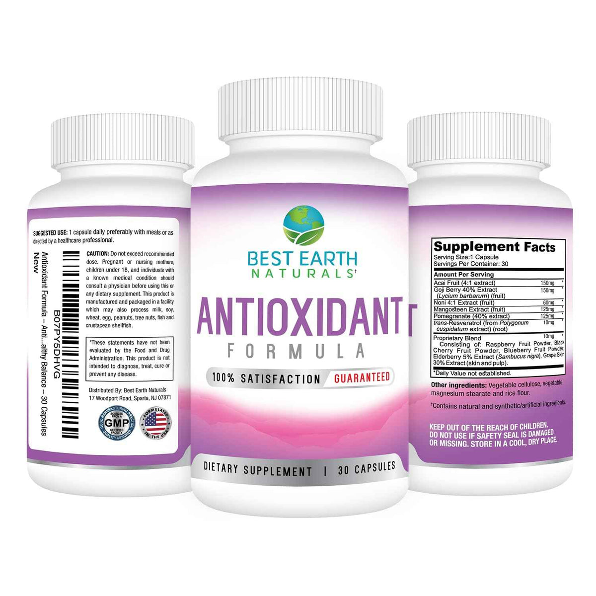 Best Earth Naturals Antioxidant Supplement with Pomegranate, Mangosteen, Goji Berry Capsules for Immune Support - 30 Day Supply