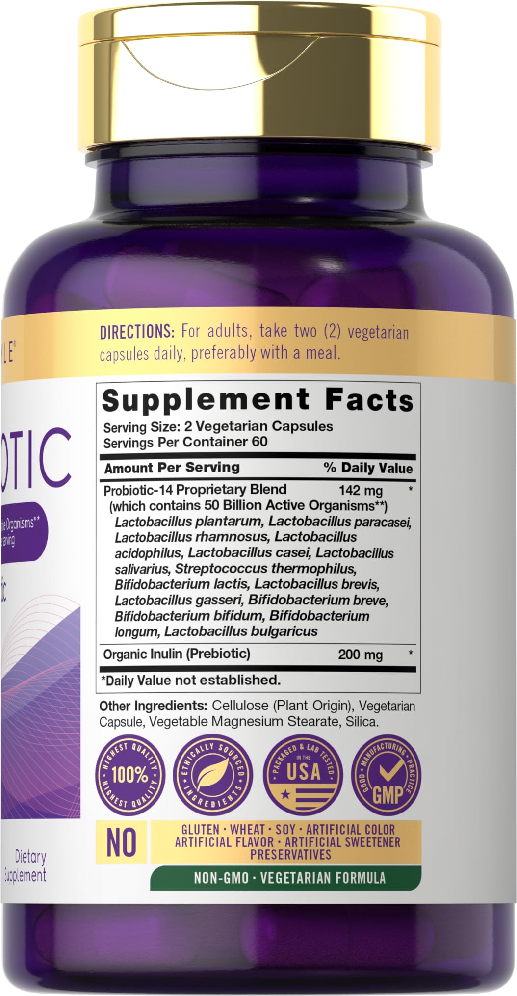 Carlyle Probiotics with Prebiotics - 120 Capsules - 50 Billion Active Organisms - Non-GMO & Gluten Free Supplement
