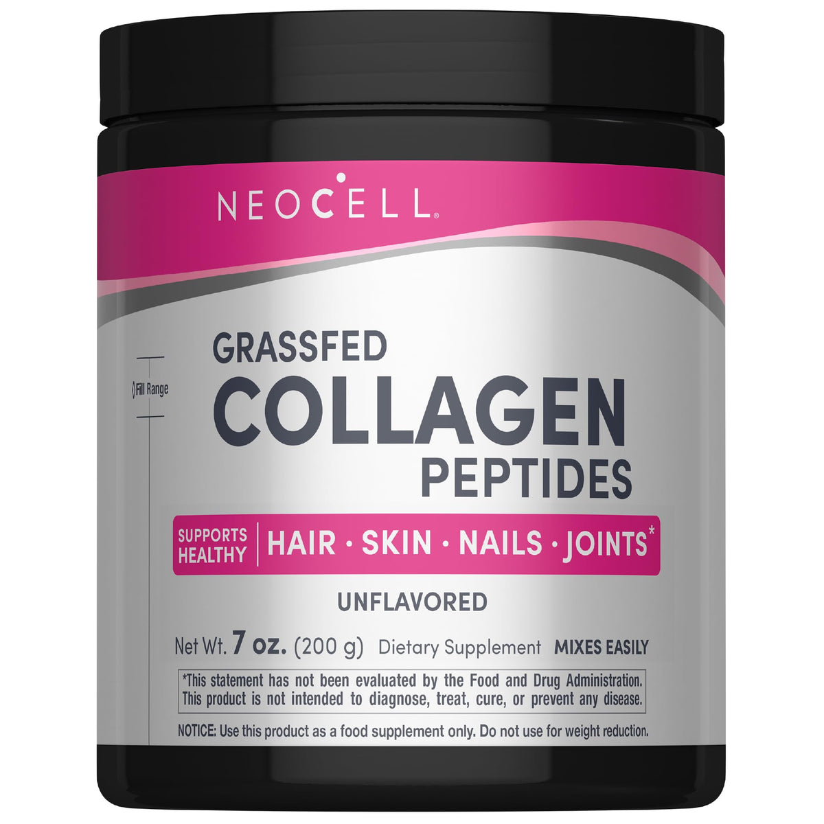 NeoCell Grassfed Collagen Peptides Powder - 7 oz - Unflavored - for Women and Men - Hair, Skin, & Nails