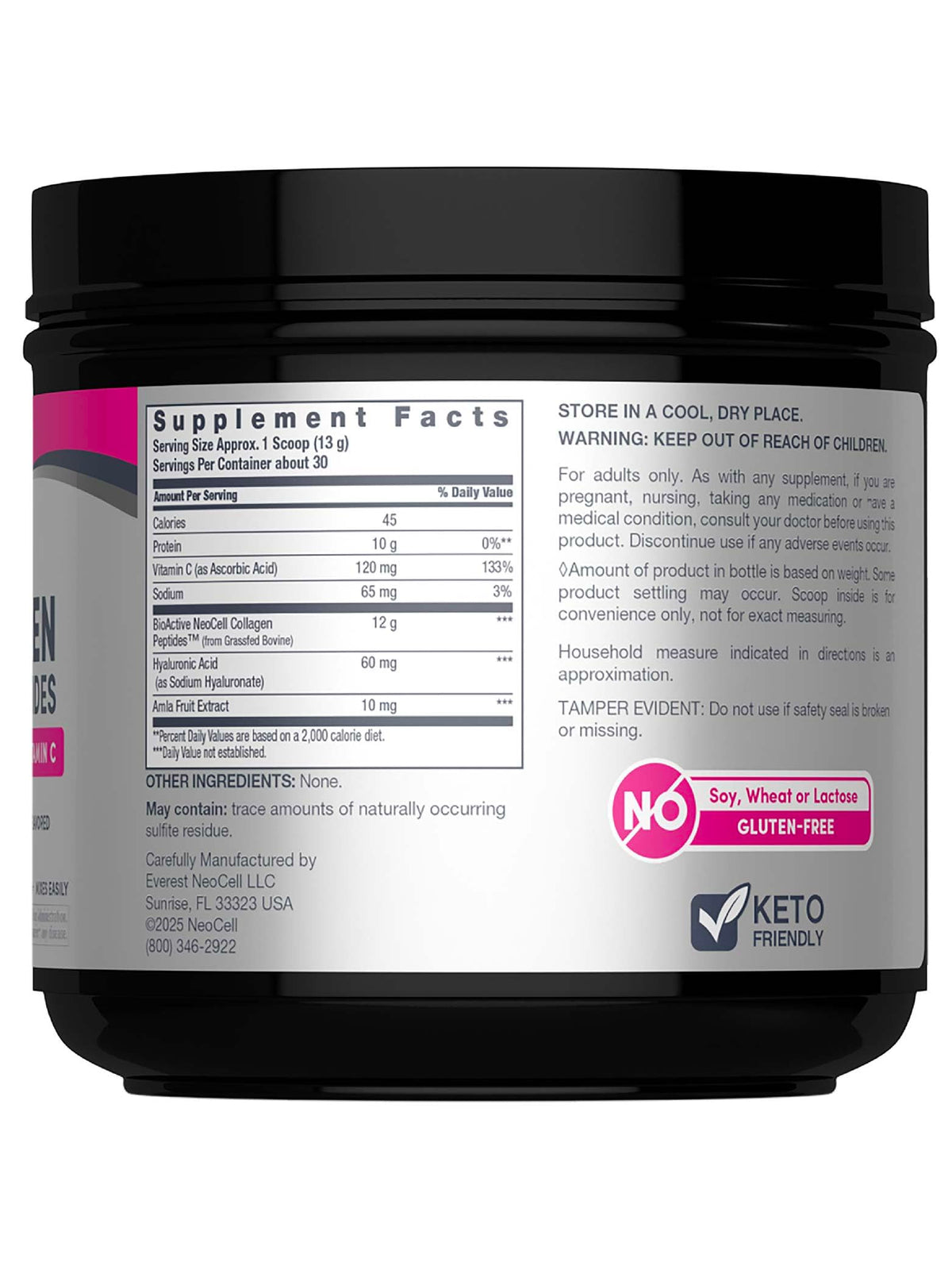 NeoCell Super Collagen Peptides - 13.7 oz - Grassfed Bovine - With Hyaluronic Acid and Vitamin C - Non-GMO, Gluten & Soy Free Supplement