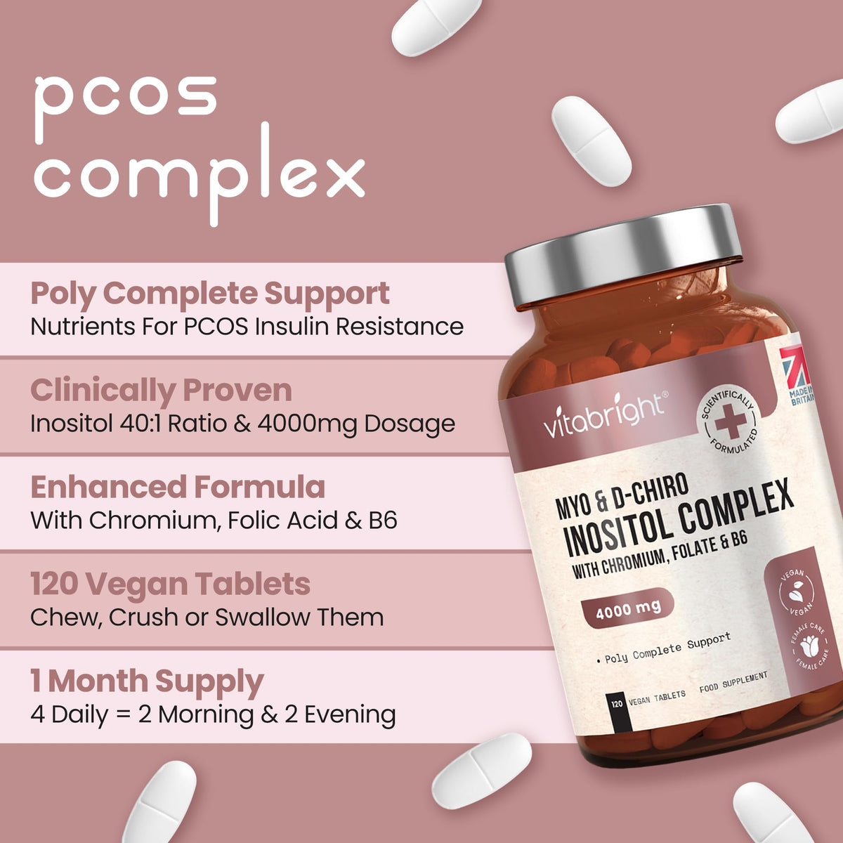 Myo and D-Chiro Inositol Complex - 4000mg per 4 Tablets - 120 Tablets (30 Day Supply)