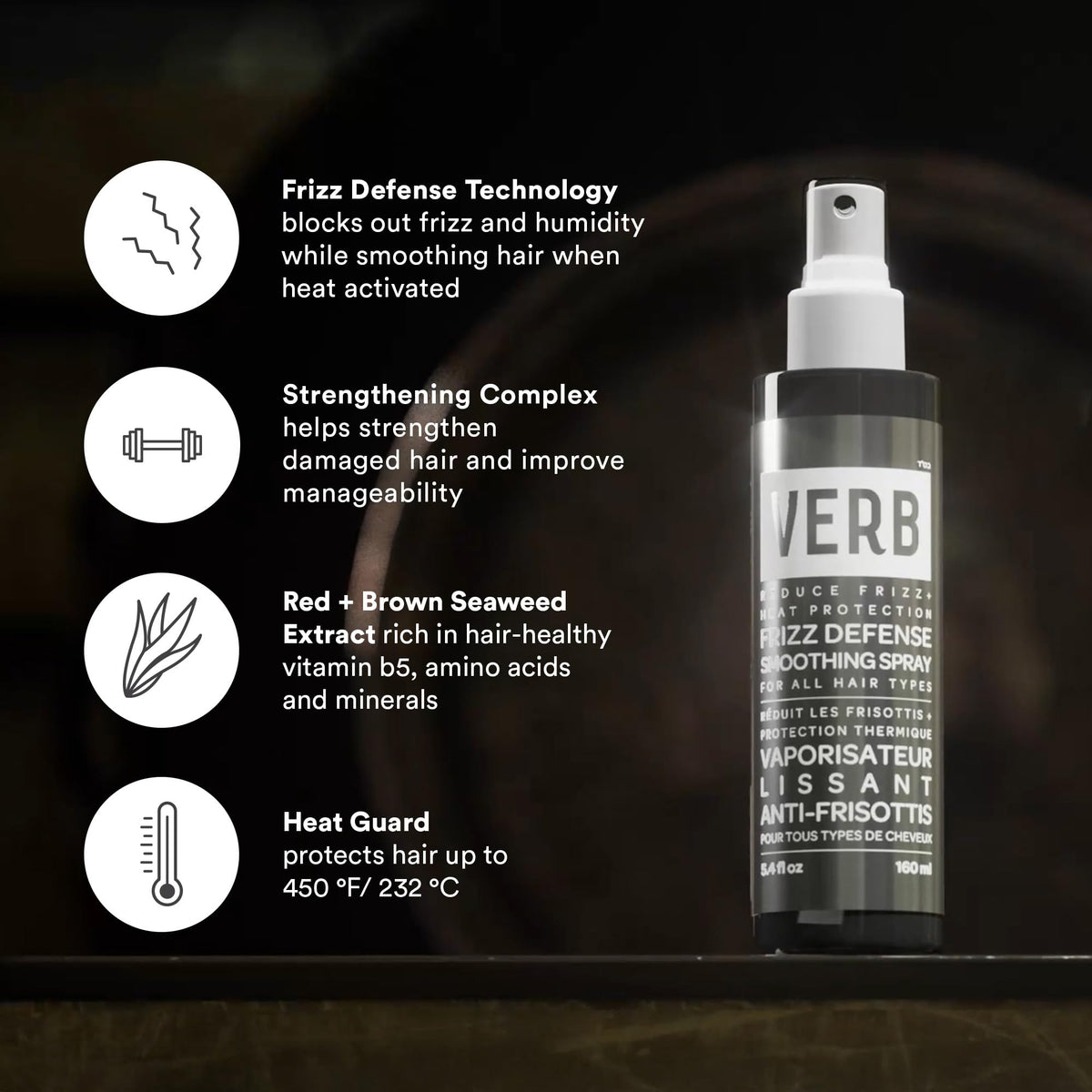 VERB Frizz Defense Smoothing Spray, 1 fl oz - Anti-Frizz Shield + Heat Protection for Sleek Blowouts - No Parabens, Gluten, or Harmful Sulfates - All Hair Types