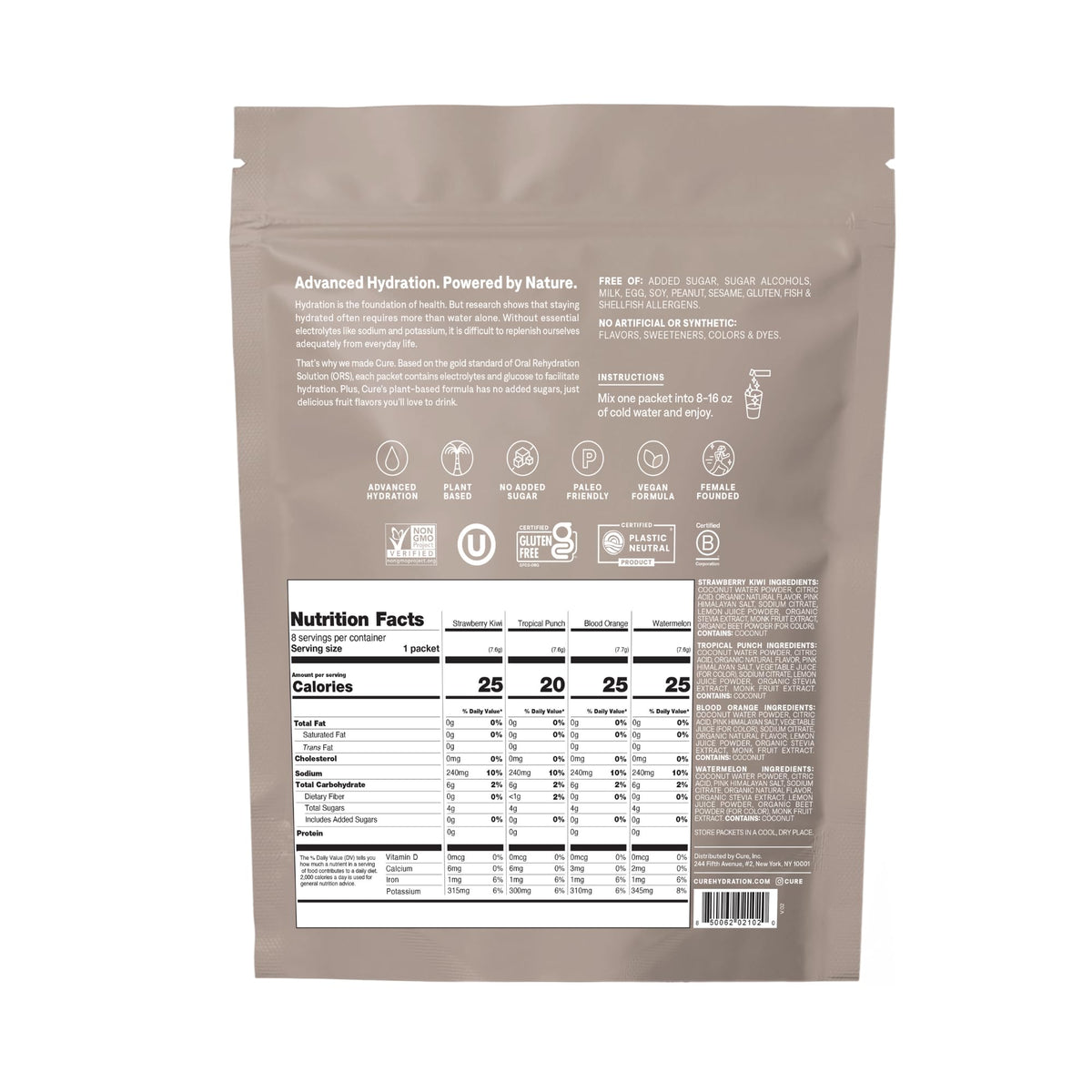 Plant-Based Electrolyte Drink Mix - No Added Sugar - FSA-HSA - Dehydration Relief Powder Made with Coconut Water - Non-GMO - Vegan