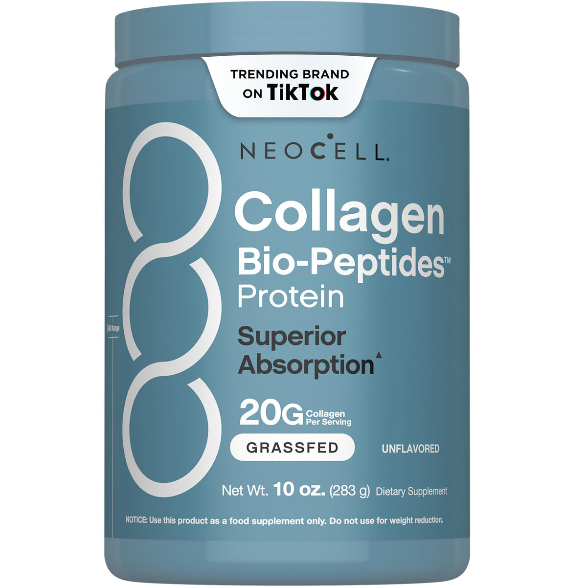 NeoCell Collagen Bio-Peptides Powder - 10oz - Super Hair, Skin, and Nails - Superior Absorption - Grassfed Protein Supplement