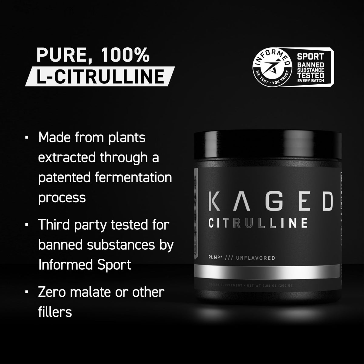 Kaged L-Citrulline Powder - Unflavored - Enhanced Pumps - Improve Muscle Vascularity - Nitric Oxide Booster - Supplements for Men & Women - 100 Servings