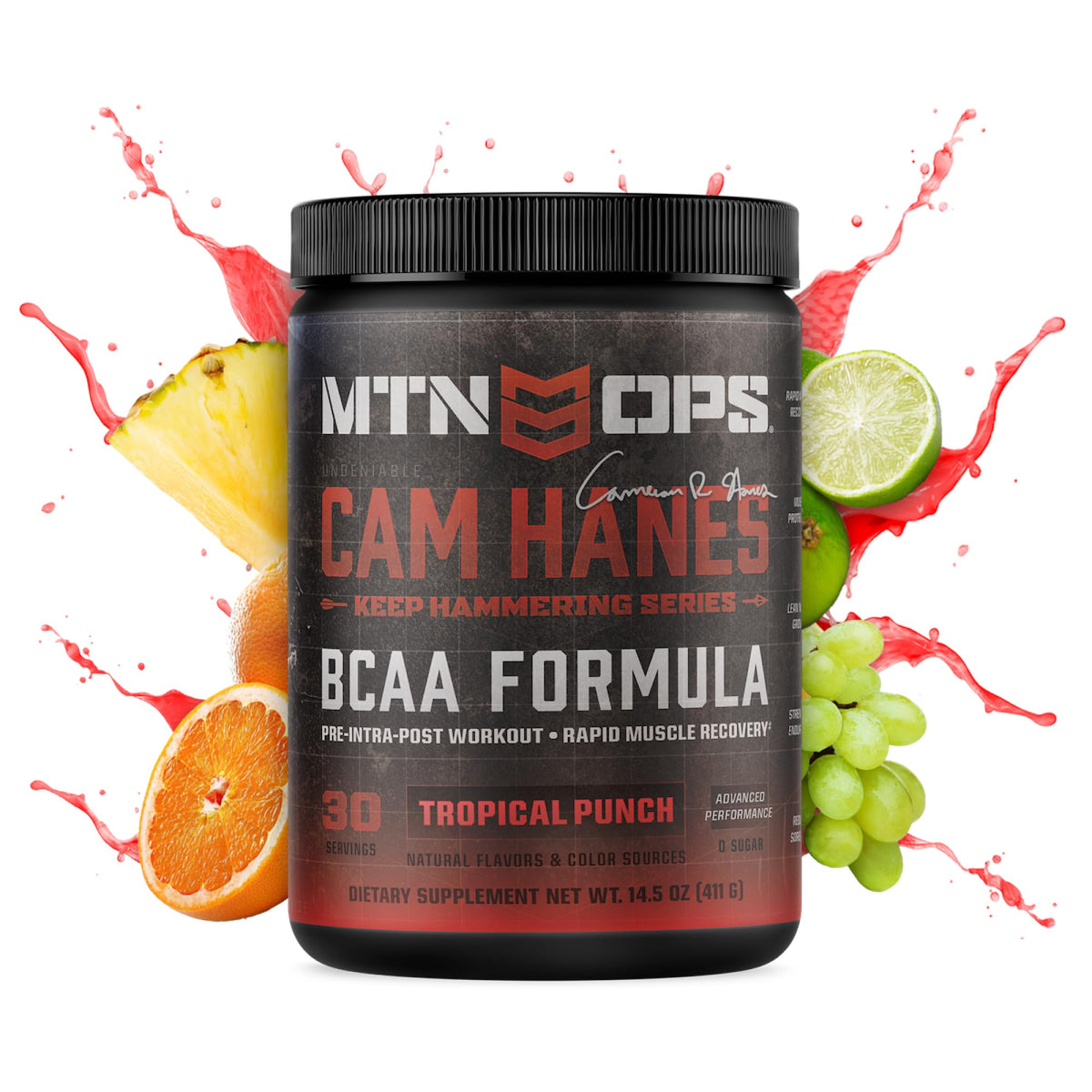 MTN OPS BCAA Powder 2:1:1 - Zero Sugar Amino Acids for Muscle Recovery Tropical Punch 30 Servings