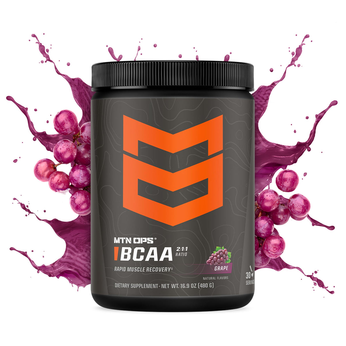 MTN OPS BCAA Powder 2:1:1 Grape - Zero Sugar Amino Acids for Muscle Recovery 30 Servings