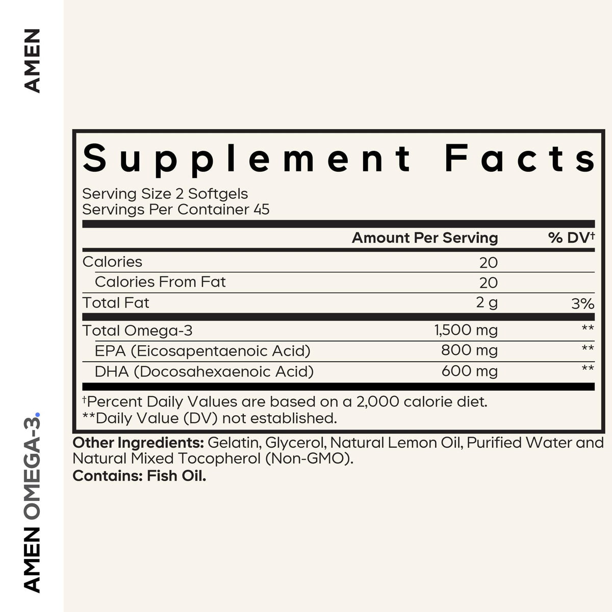 Amen Omega-3 Supplement - 1500mg High-Potency Daily Omega 3 - EPA and DHA Fatty Acids Fish Oil - 45-Day Supply - Fatty Acid Supplements - Fish Oil Pills