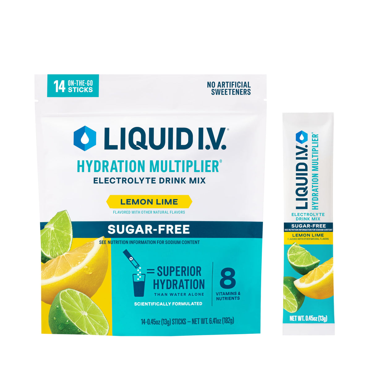 Liquid I.V. Hydration Multiplier Sugar-Free - Lemon Lime - Electrolyte Powder Drink Mix - 1 Pack (14 Servings)