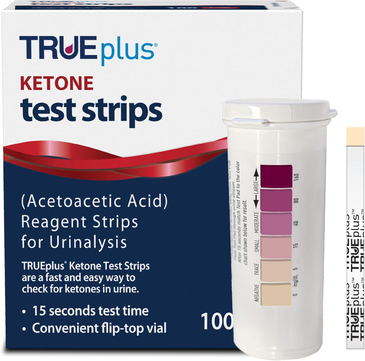 TRUEplus Ketone Test Strips, Urinalysis Test Sticks, 100 Count - Checks for Ketones in Urine, Fast and Easy Testing at Home, Ideal for Low-Carb Dieters and People with Diabetes