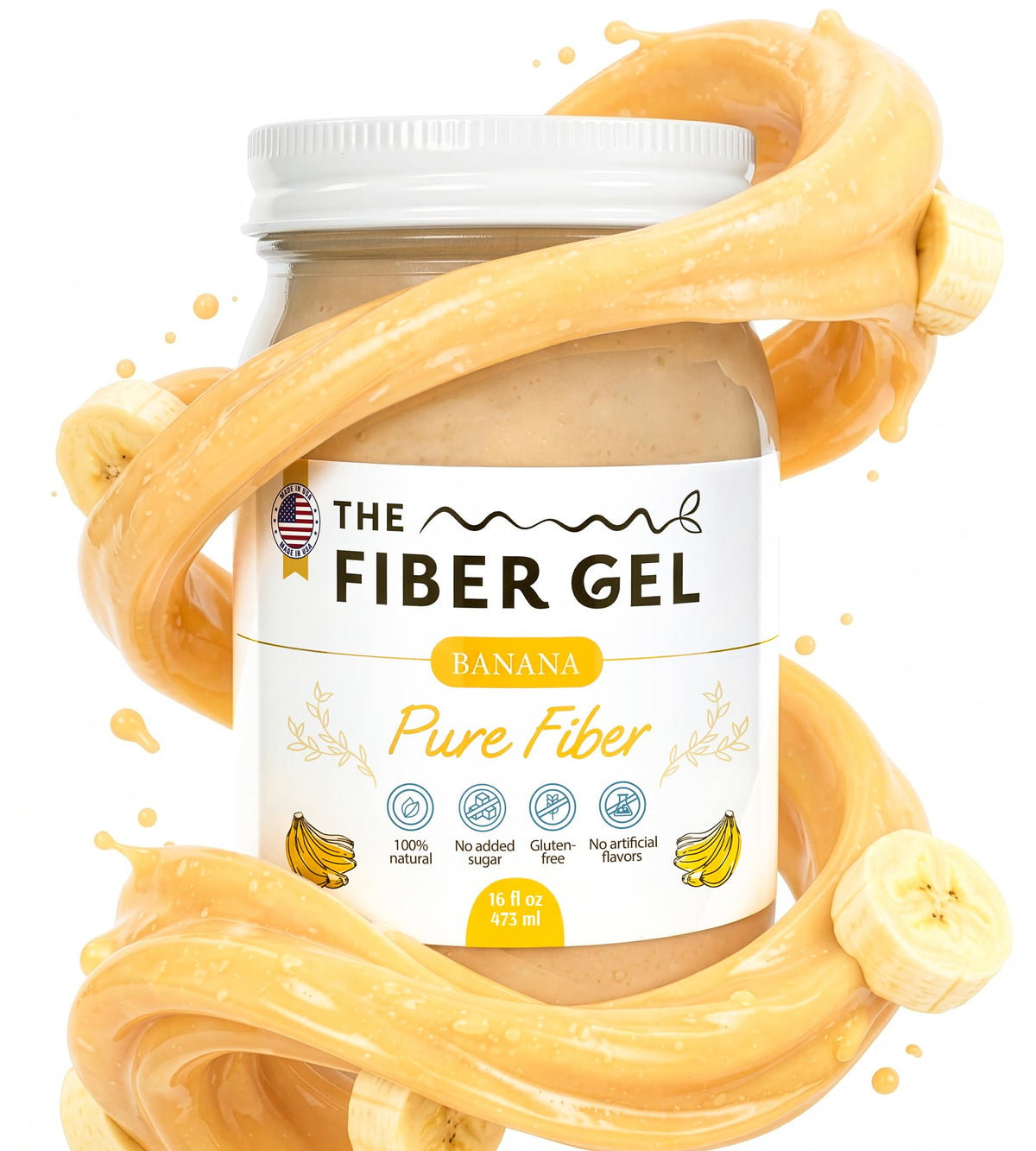 The Fiber Gel High Dietary Fiber Prebiotic Gel Formula - 100% Natural & Clean Label - Plant-Based Psyllium Husk & Inulin Complex - Keto Friendly, Vegan, No Added Sugar - Banana, 16 oz