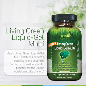 Irwin Naturals Men's Living Green Liquid-Gel Multi - 70 Essential Nutrients, Full-Spectrum Vitamin Supplements for Men, Wholefood Blend - Promotes Brain & Adrenal Support - 120 Soft-Gels (3 Pack) Irwin NaturalsBuy Supplements Australia