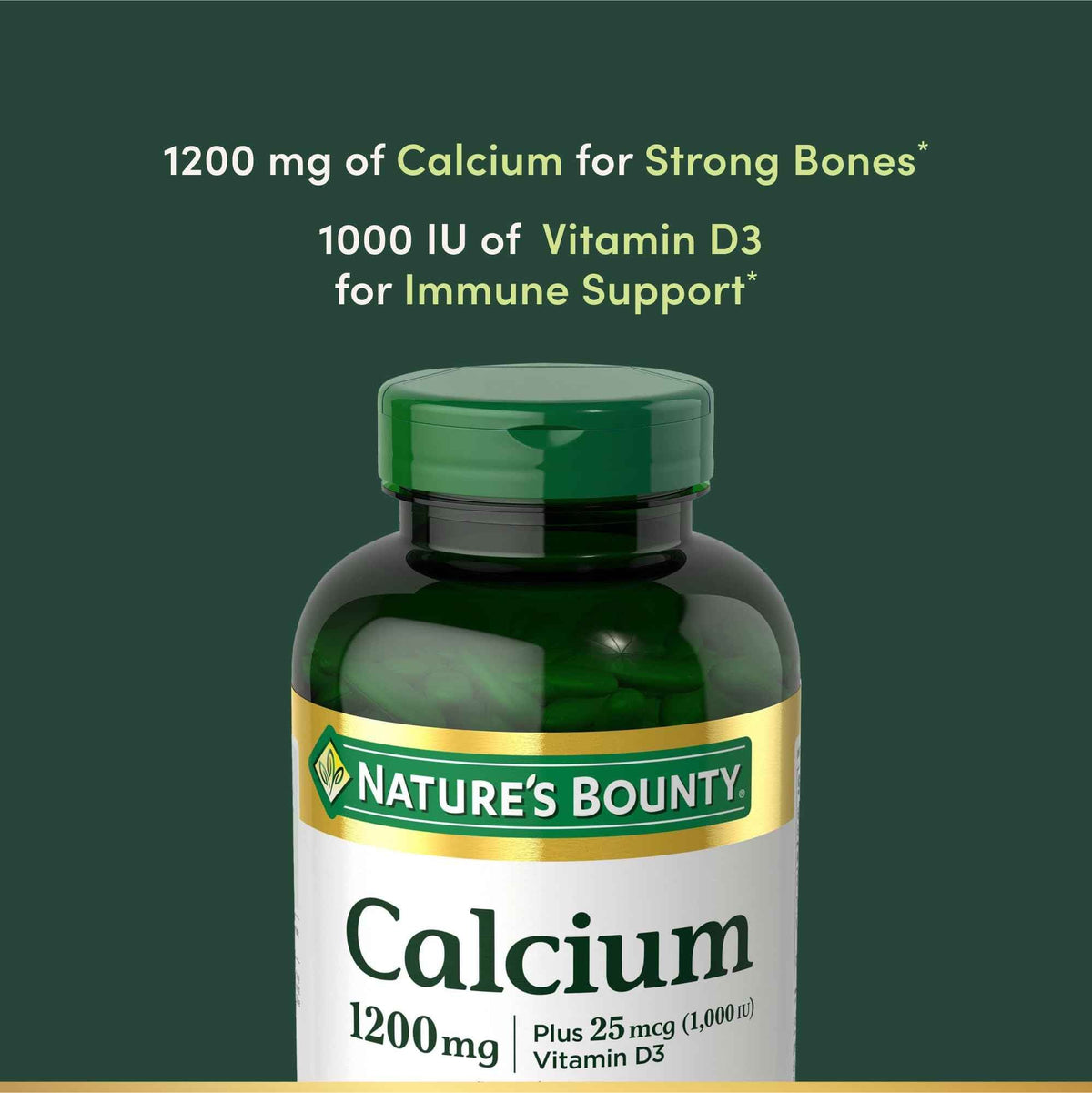 Nature’s Bounty Calcium 1200 mg with Vitamin D3, Bone Health & Immune Support, Vitamin D3 1000 IU, 220 Softgels