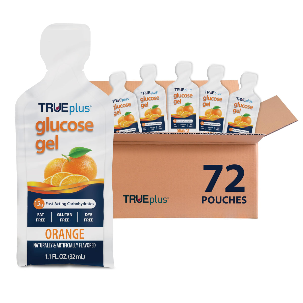 TRUEplus Glucose Gel Pouch, 15g Carbohydrates, Fruit Punch Flavor, 6 Pack - 15g Fast-Acting Carbohydrates Per Serving, Fat Free, Gluten Free, Boosts Energy, Great Tasting and Easy to Use
