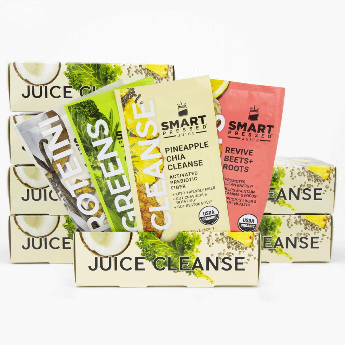 Smart Pressed Juice 7-Day Organic Juice Cleanse - Healthy Detox Program - Vegan Vanilla Protein, Cold-Pressed Green Juice, Beets Juice & Pineapple Chia Cleanse - High Fiber & Vegan