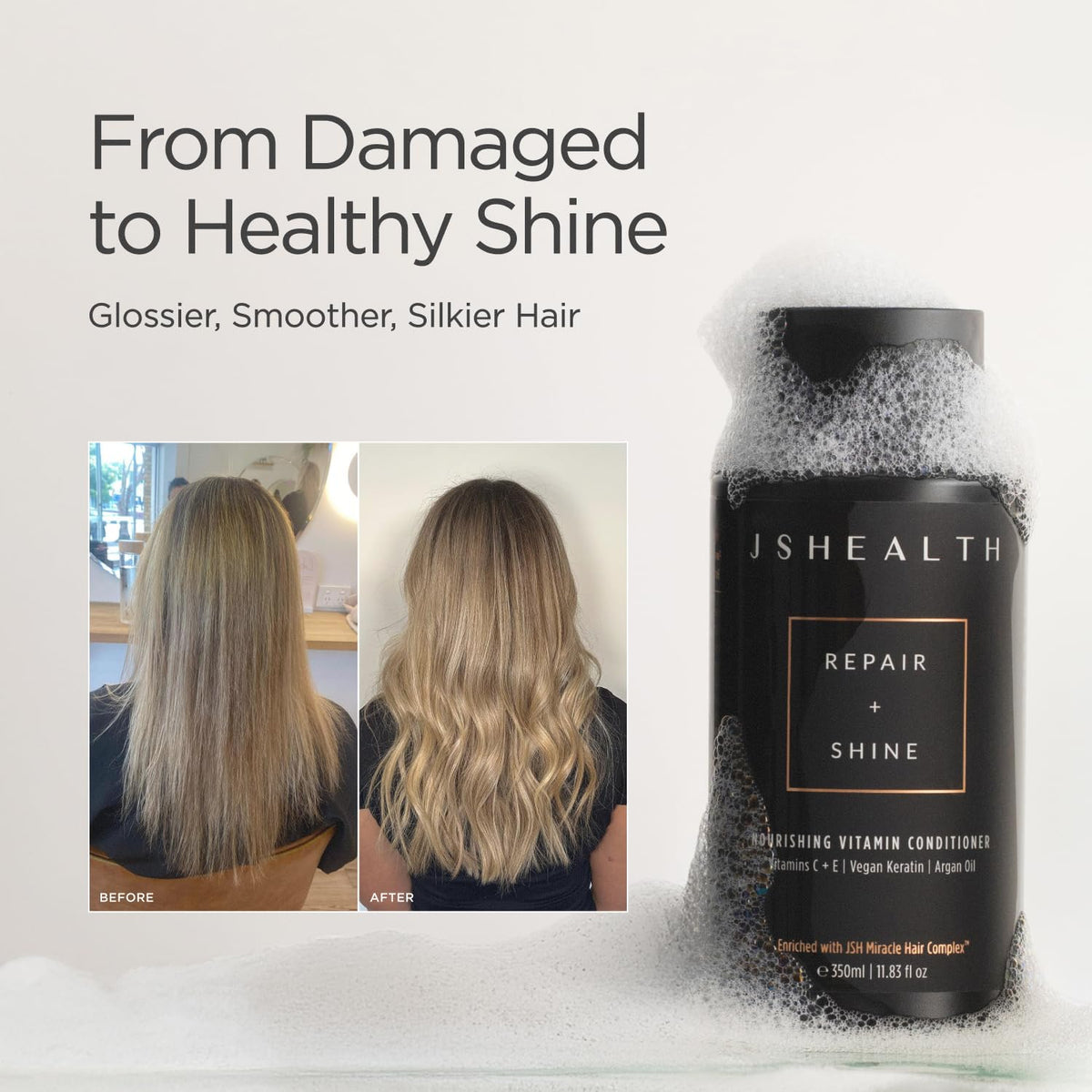 JSHealth Nourishing Conditioner - Vitamin-Enriched Deep Treatment for Dry, Colored Hair - With Keratin, Argan Oil, and Vitamins C & E - Sulfate-Free, Vegan, 350ml - Vegan Sulfate-Free Deep Conditioner for Dry, Color Treated Hair with Argan Oil, Vegan Kera