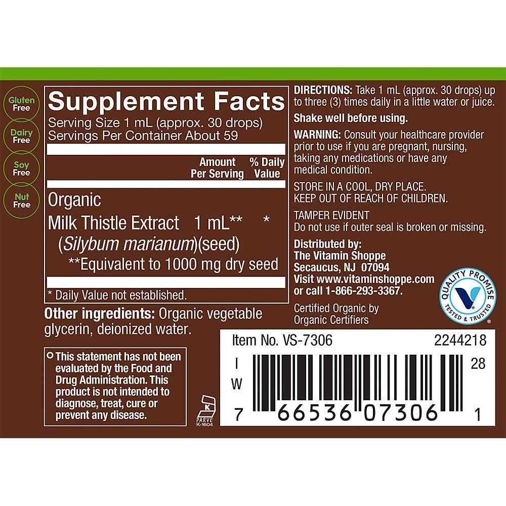 Organic Liquid Milk Thistle, Full Spectrum, Supports Liver Health - Alcohol-Free (2 fl. oz.)
