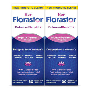 Florastor Probiotics for Women, Digest and De-Stress, Probiotics for Digestive Health, Vaginal Probiotic, and L-Theanine for Mind and Body Wellness, 60 Capsules