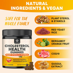 Cholesterol Supplements with 1200mg Plant Sterols & Stanols, Guggul, Bergamot, Red Yeast Rice, Cholesterol Complex Gummies Support Healthy Cholesterol Levels, Pineapple Flavor, 60 Counts YANLUOBOBuy Supplements Australia