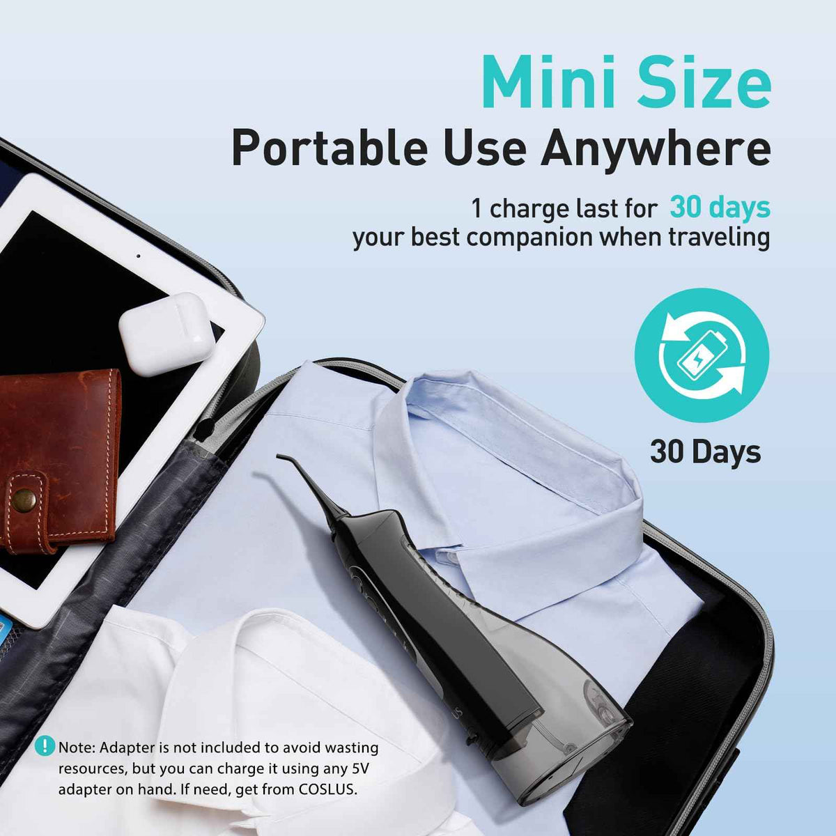 COSLUS Water Dental Flosser Teeth Pick C20: ADA Accepted, Portable Cordless Oral Irrigator 300ML Rechargeable Travel Irrigation Cleaner IPX7 Waterproof Electric