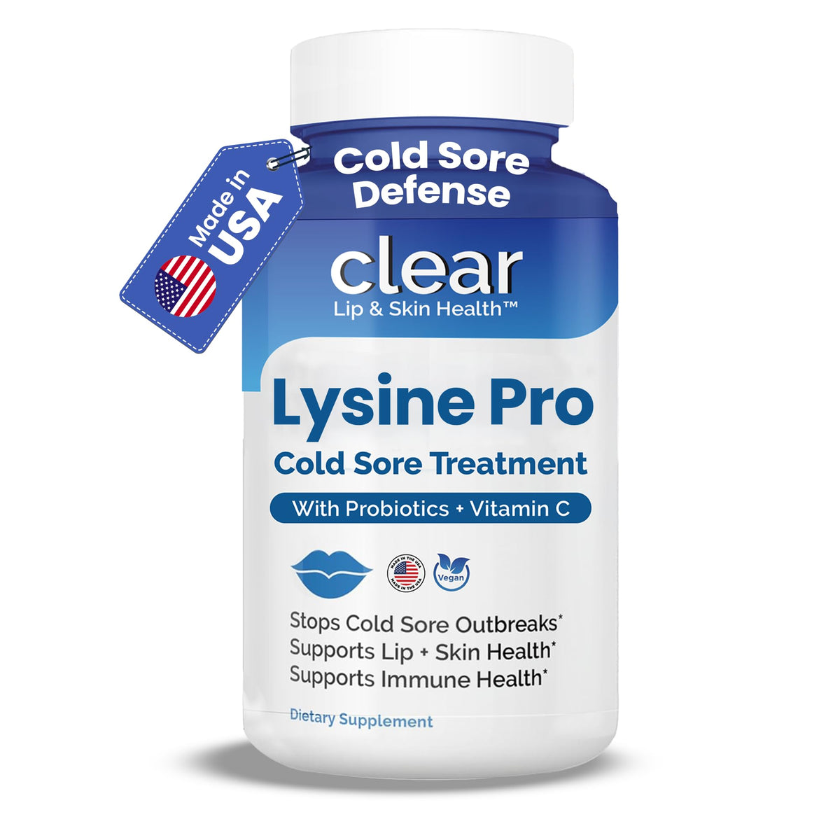 Lysine Cold Sore Treatment for Lips with Pre-Probiotics & VIT C - 1 Month Supply - Supercharged Lysine Capsules with Rhamnosus & Acidophilus for Cold Sores Relief