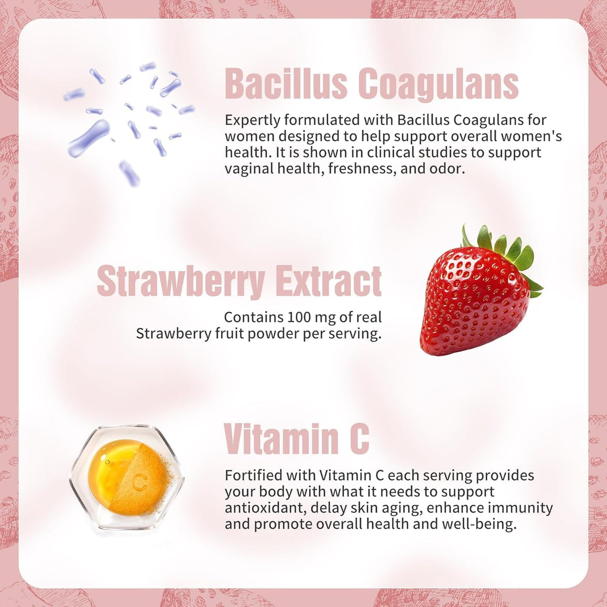 NIUSISE Feminine Balance Gummies, Premium Balance Supplement for Women PH Health, Immune Support, Energy Support, Vegan, Gluten-Free, Strawberry Flavor